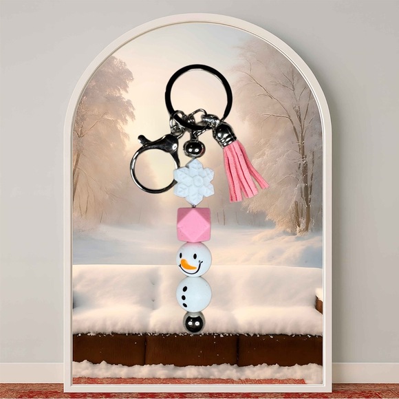 Handmade Accessories - Snowman Keychain with Pink Tassel